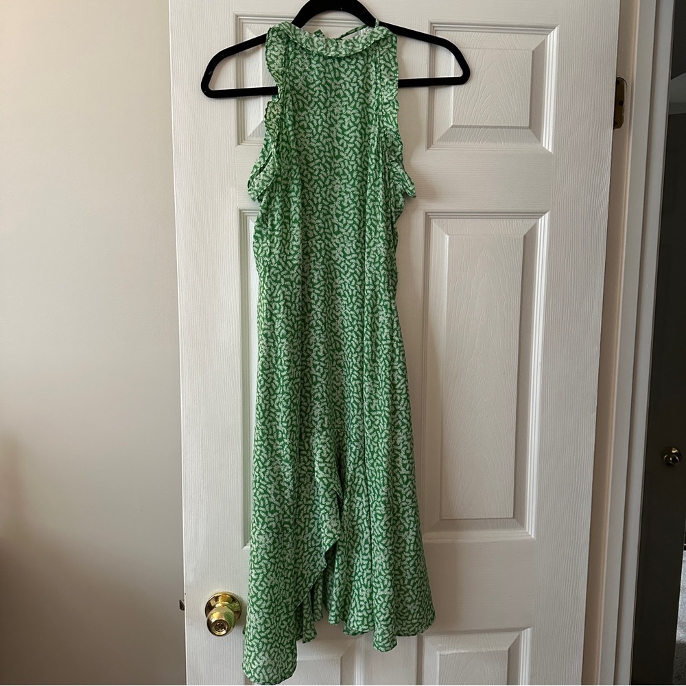 Who What Wear Green High Neck Ruffled High-Low Hem Dress - SMALL